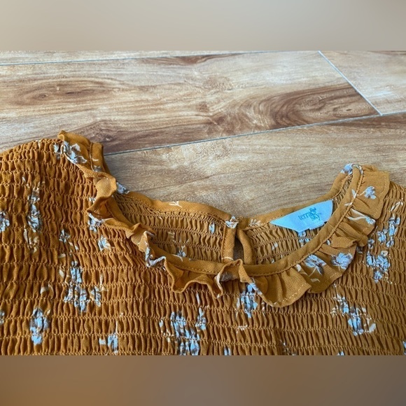 Terra and Sky Mustard Ruffled Scoop Neck Ruched Long Sleeve Blouse (size 2x) - Picture 7 of 10